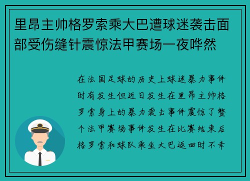 里昂主帅格罗索乘大巴遭球迷袭击面部受伤缝针震惊法甲赛场一夜哗然